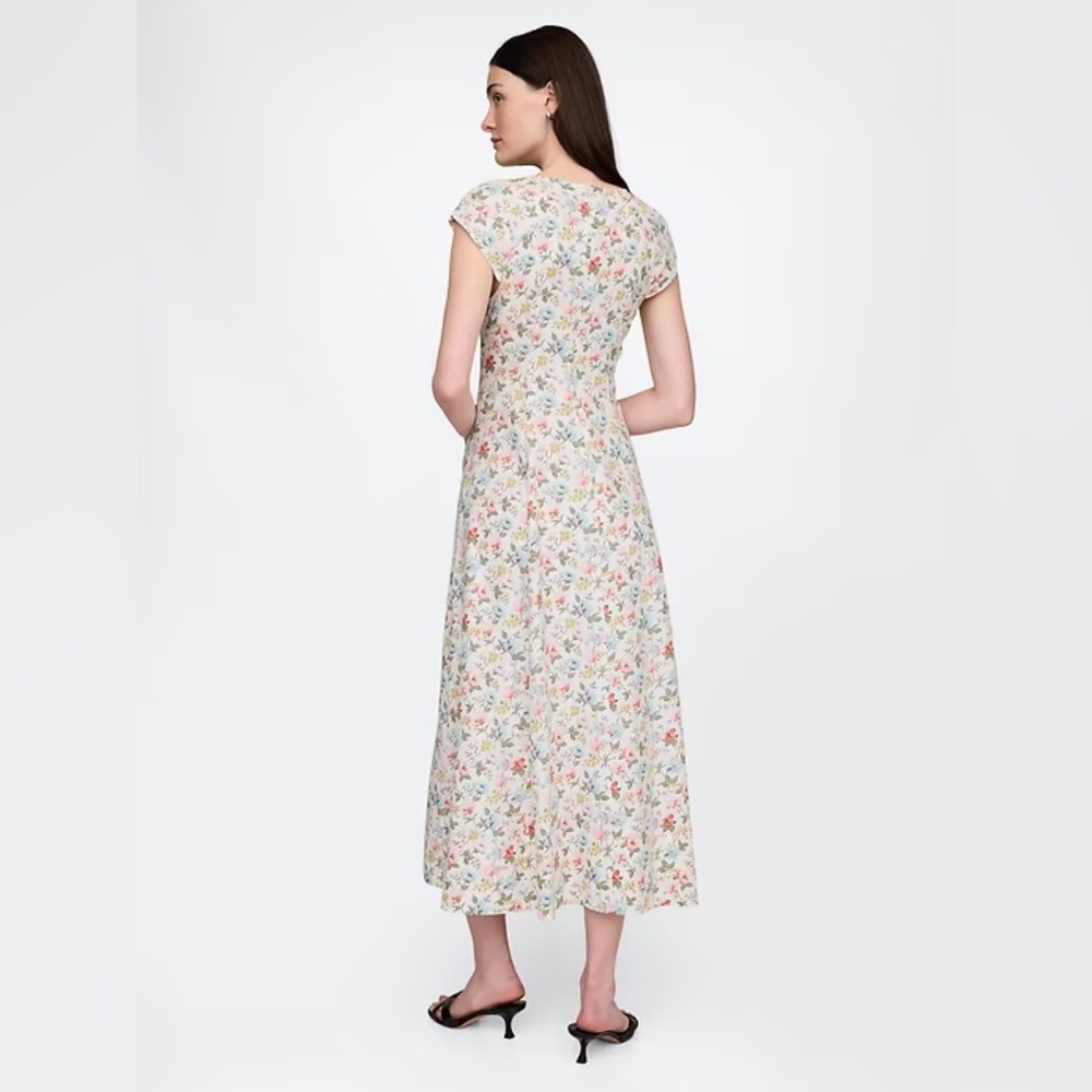 NWT! GAP Garden Bloom Multi Floral Linen-Blend Cap-Sleeve Maxi Dress 🎮 - Picture 3 of 11